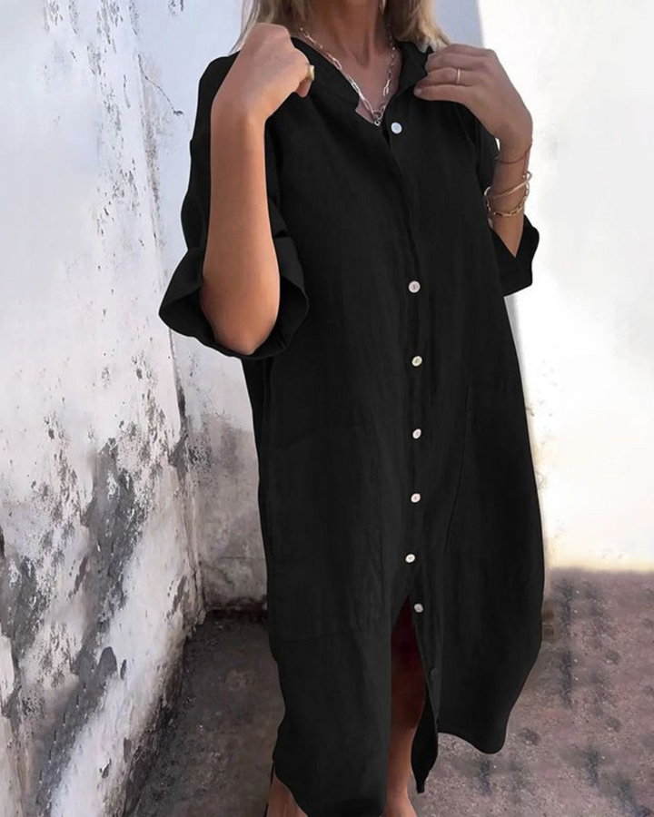 Garance Thiebaud | Oversized Linen-Look Button-Front Shirt Dress - Image 2