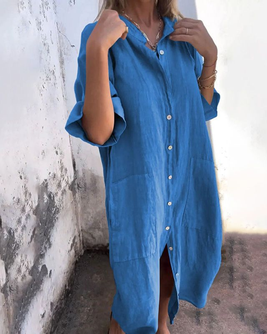 Garance Thiebaud | Oversized Linen-Look Button-Front Shirt Dress - Image 3