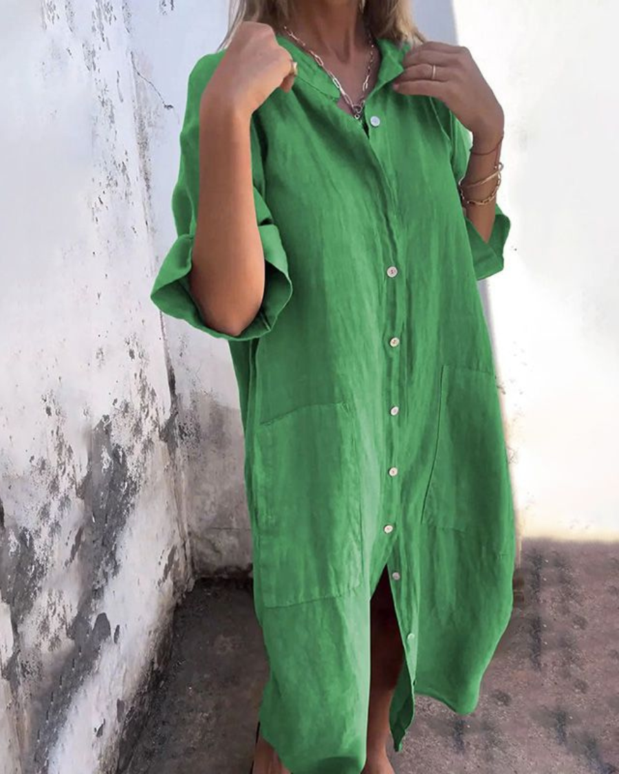 Garance Thiebaud | Oversized Linen-Look Button-Front Shirt Dress - Image 4