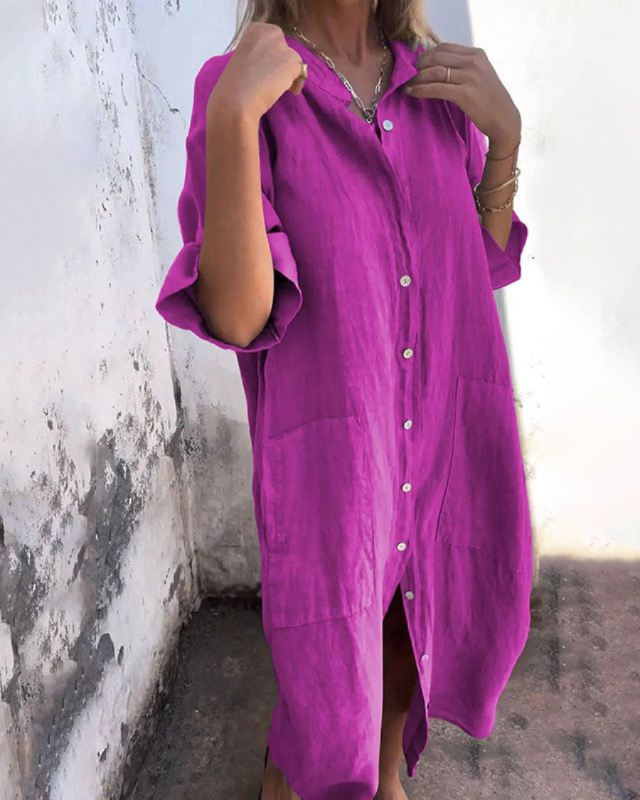 Garance Thiebaud | Oversized Linen-Look Button-Front Shirt Dress - Image 5