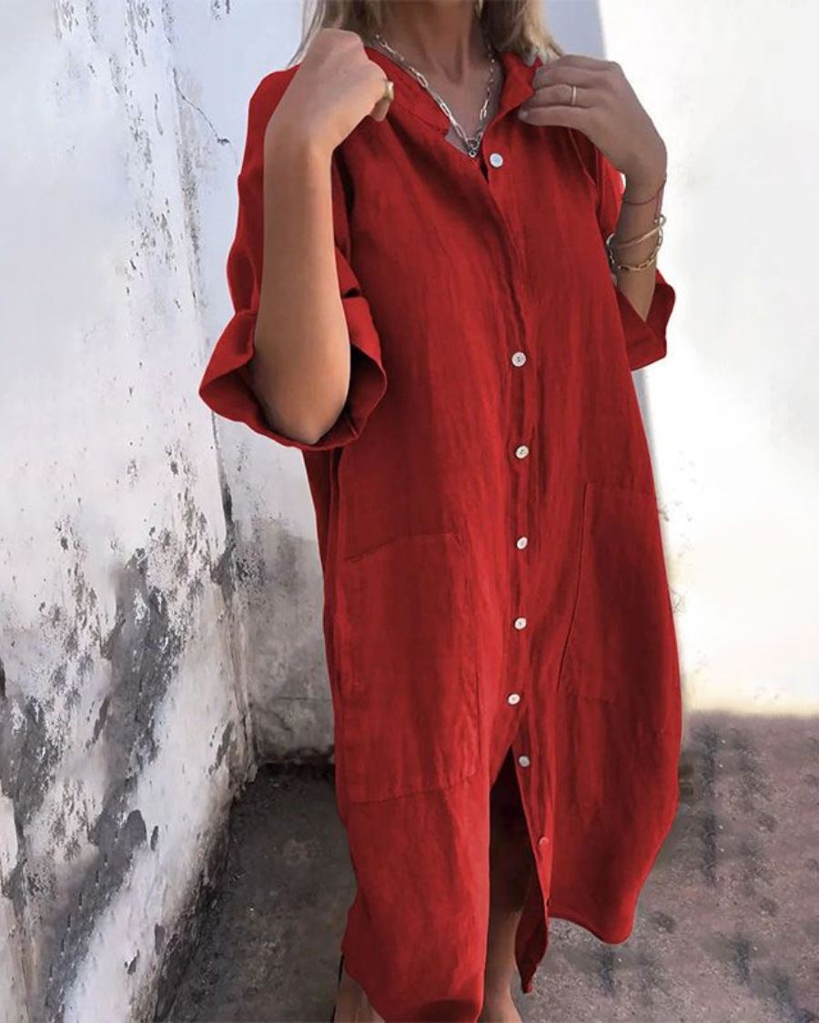 Garance Thiebaud | Oversized Linen-Look Button-Front Shirt Dress - Image 6