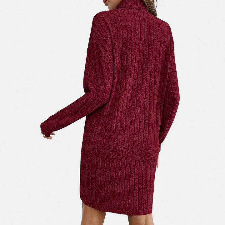 Woman wearing ribbed knit mini dress