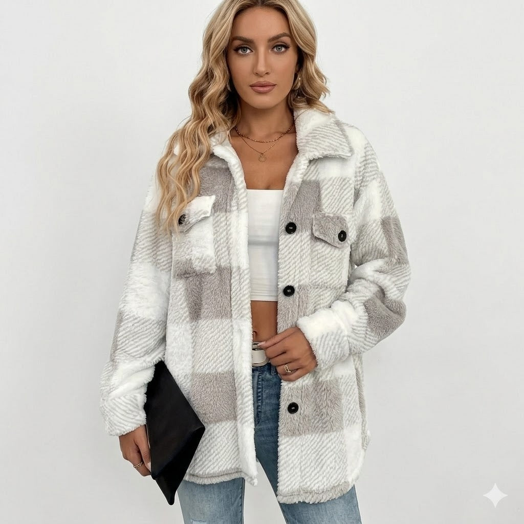 Ines Chastel | Checkered Plush Sherpa Jacket - Image 1