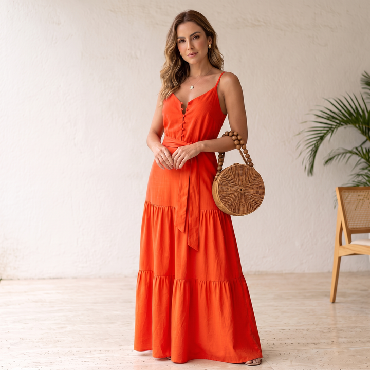 Woman wearing maxi dress
