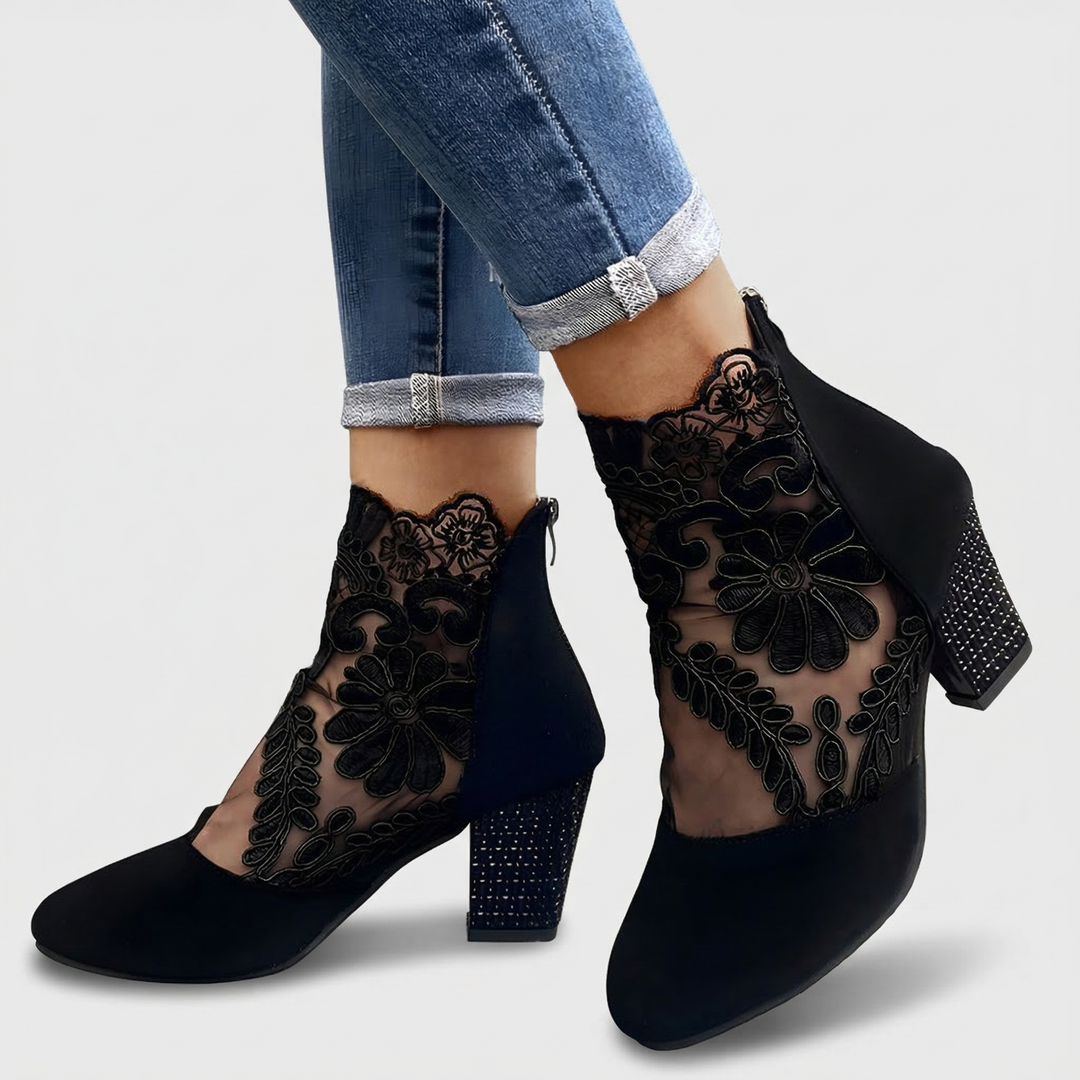 Isaline | Floral Lace Mesh Ankle Boots