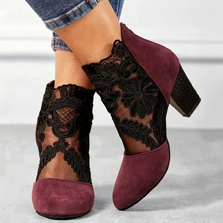 Isaline | Floral Lace Mesh Ankle Boots – View 4
