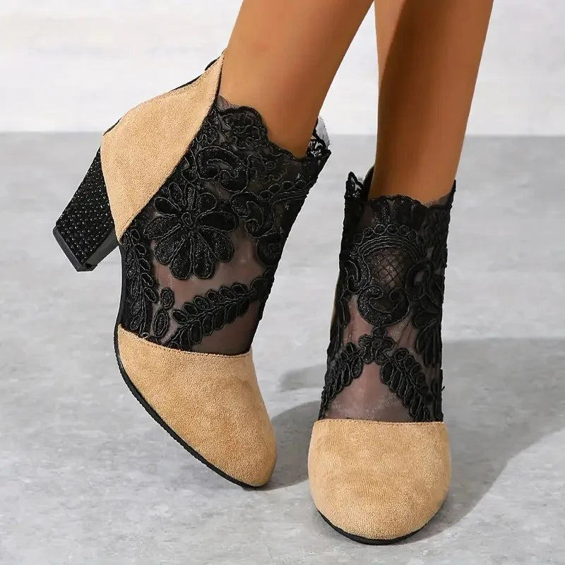 Isaline | Floral Lace Mesh Ankle Boots – View 5
