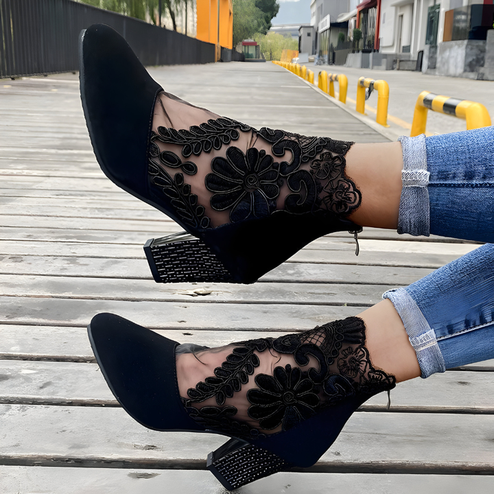 Isaline | Floral Lace Mesh Ankle Boots – View 7