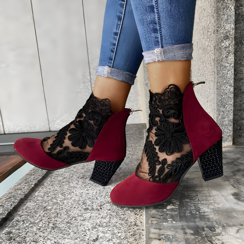 Isaline | Floral Lace Mesh Ankle Boots – View 8