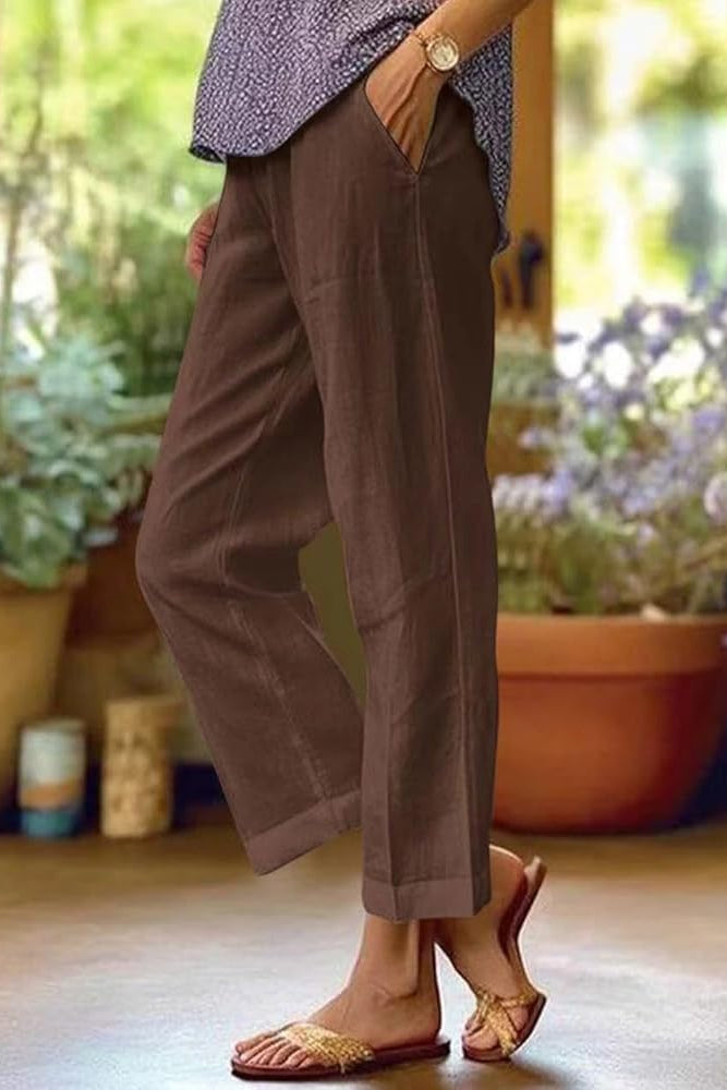 Juliette Rancourt | Cropped Tapered Linen-Look Trousers - Image 3