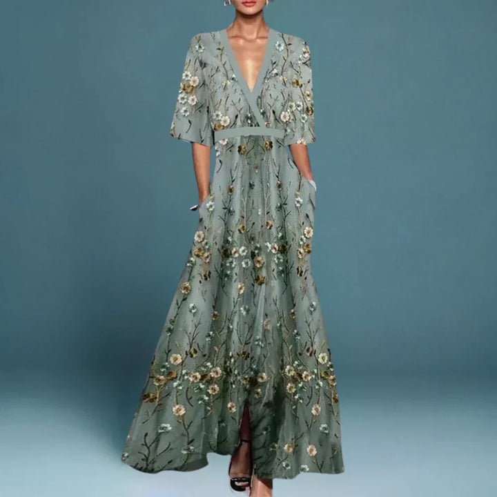 Leonie Vasnier | Floral Embroidered V-Neck Maxi Dress - Image 1