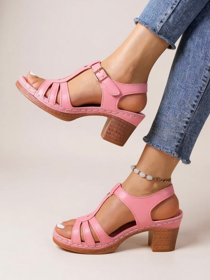 Lucille Chastain | Block Heel T-Strap Sandals - Image 1