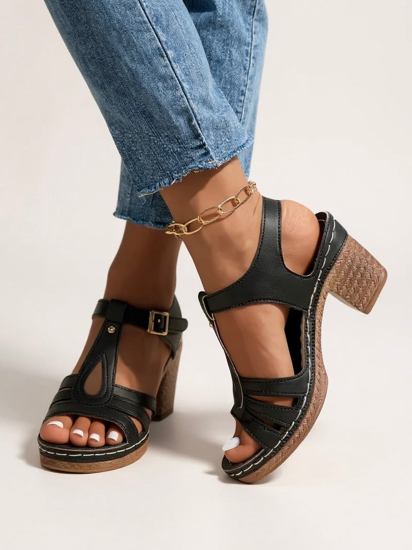 Lucille Chastain | Block Heel T-Strap Sandals - Image 2