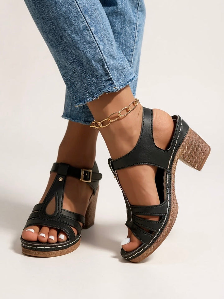 Lucille Chastain | Block Heel T-Strap Sandals - Image 2