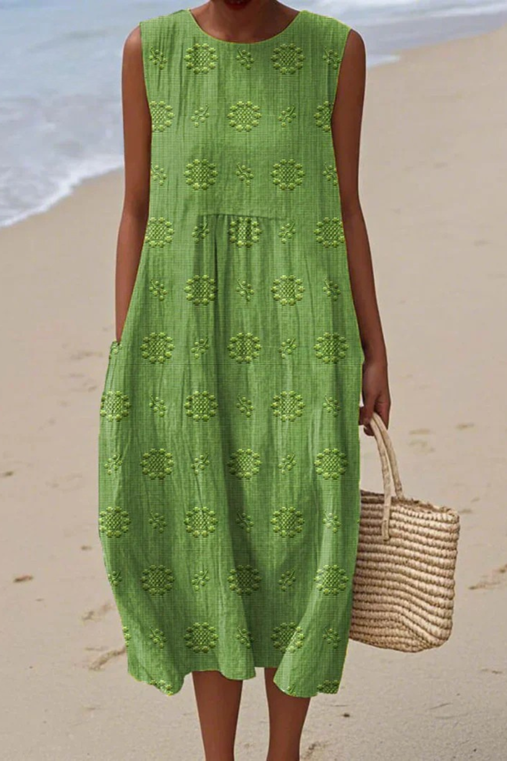 Marceline Auberon | Textured Embroidered Sleeveless Midi Dress - Image 1