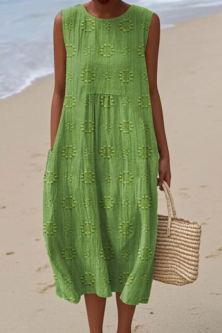 Marceline Auberon | Textured Embroidered Sleeveless Midi Dress - Image 1
