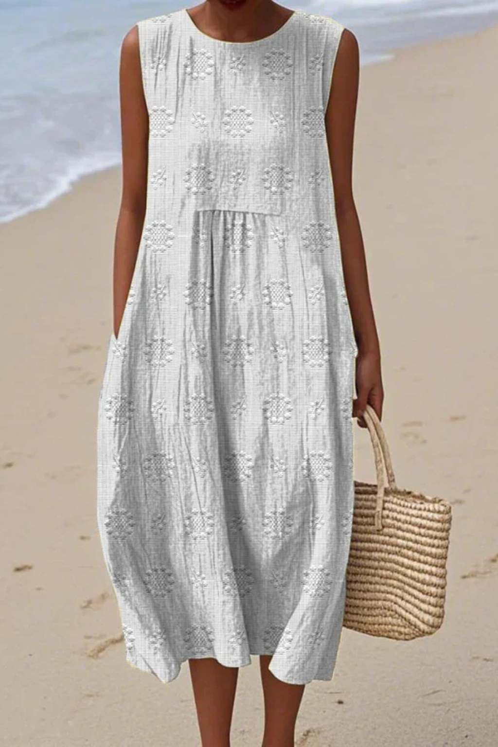 Marceline Auberon | Textured Embroidered Sleeveless Midi Dress - Image 2