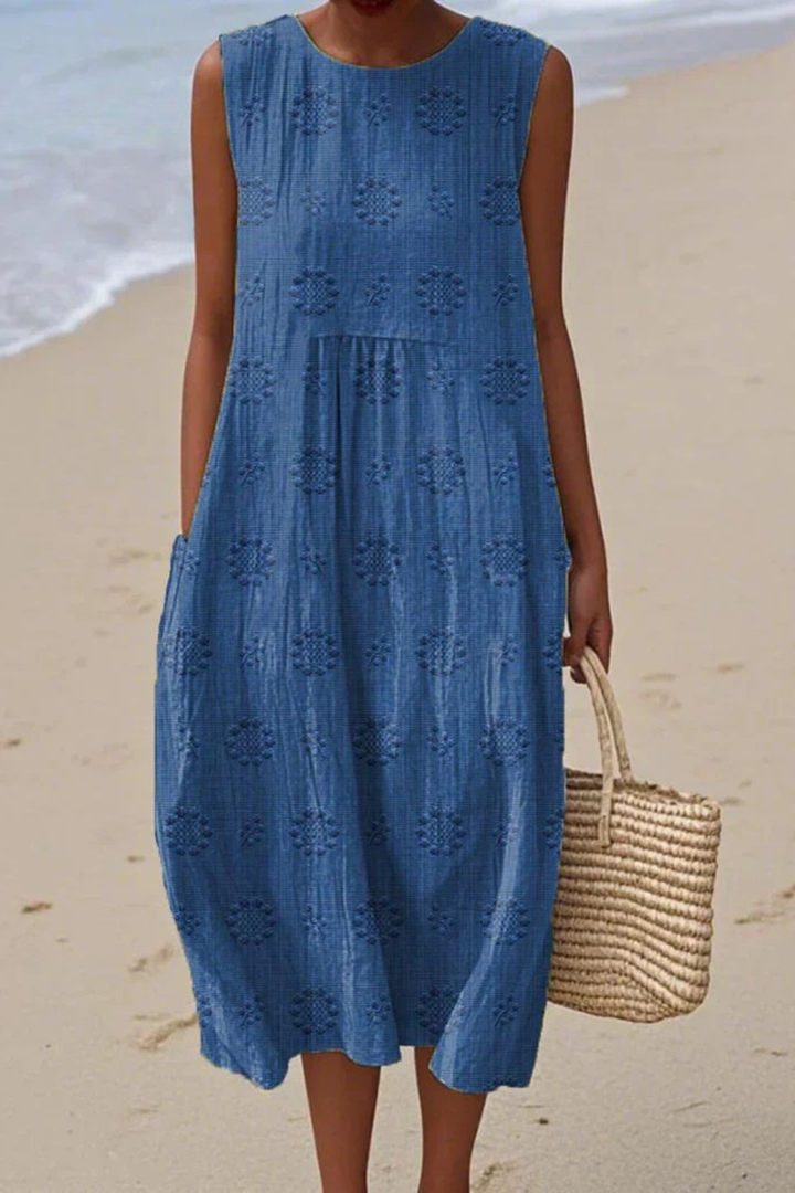 Marceline Auberon | Textured Embroidered Sleeveless Midi Dress - Image 3
