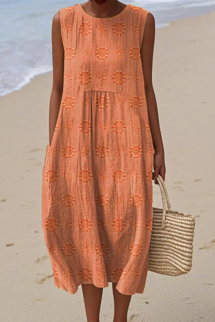 Marceline Auberon | Textured Embroidered Sleeveless Midi Dress - Image 4