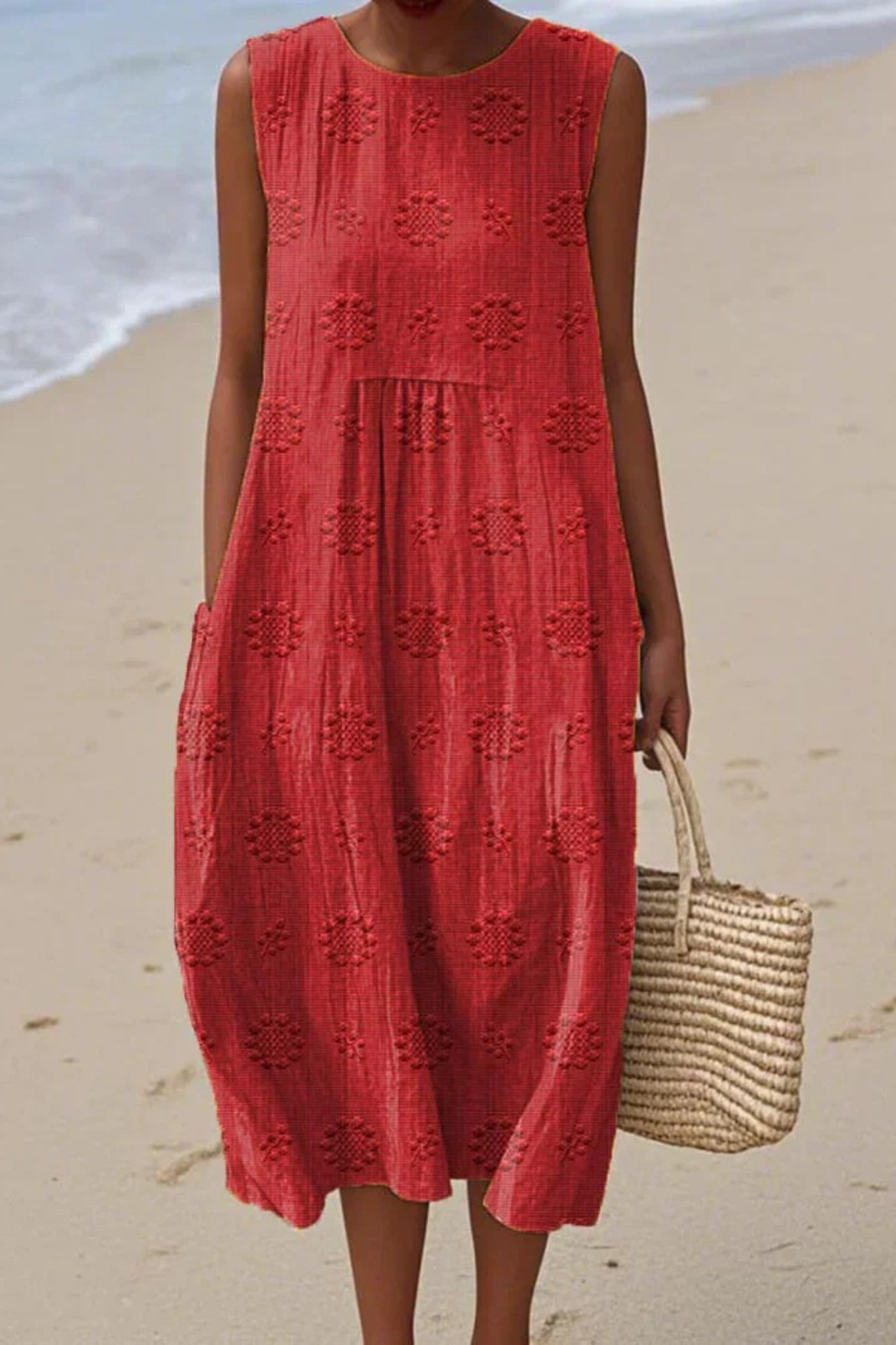 Marceline Auberon | Textured Embroidered Sleeveless Midi Dress - Image 5