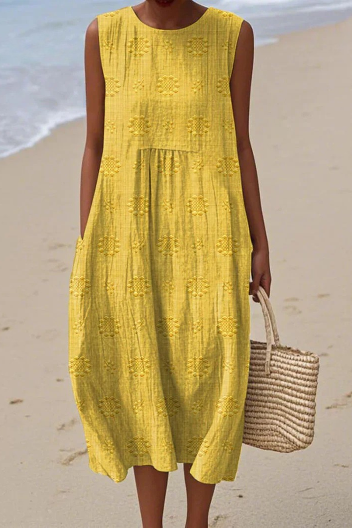 Marceline Auberon | Textured Embroidered Sleeveless Midi Dress - Image 6