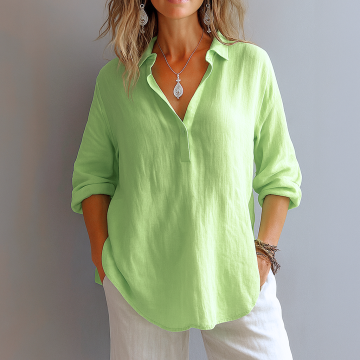 Marguerite Aublanc | Linen-Look Popover Blouse - Image 3