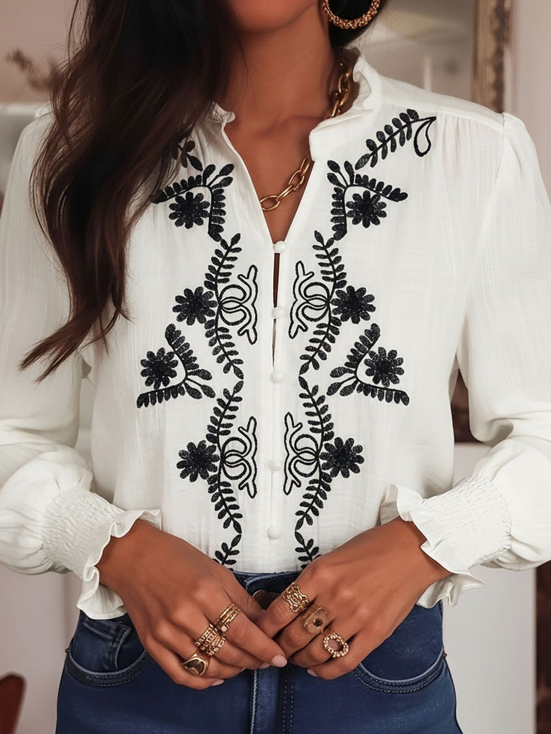 Marguerite Colin | Embroidered Ruffle-Collar Blouse - Image 3