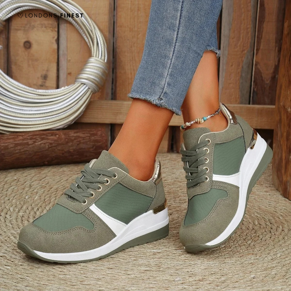 Marielle Fressange | Metallic Trim Wedge Sneakers - Image 2