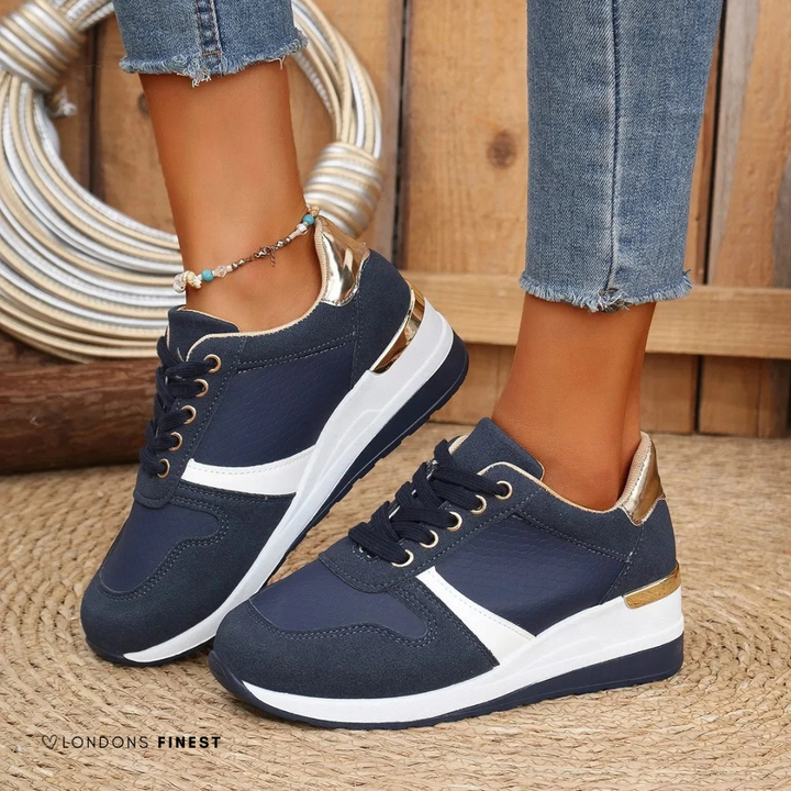 Marielle Fressange | Metallic Trim Wedge Sneakers - Image 3