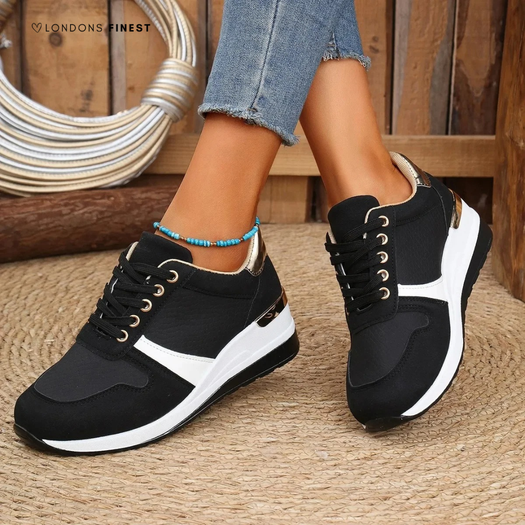 Marielle Fressange | Metallic Trim Wedge Sneakers - Image 4
