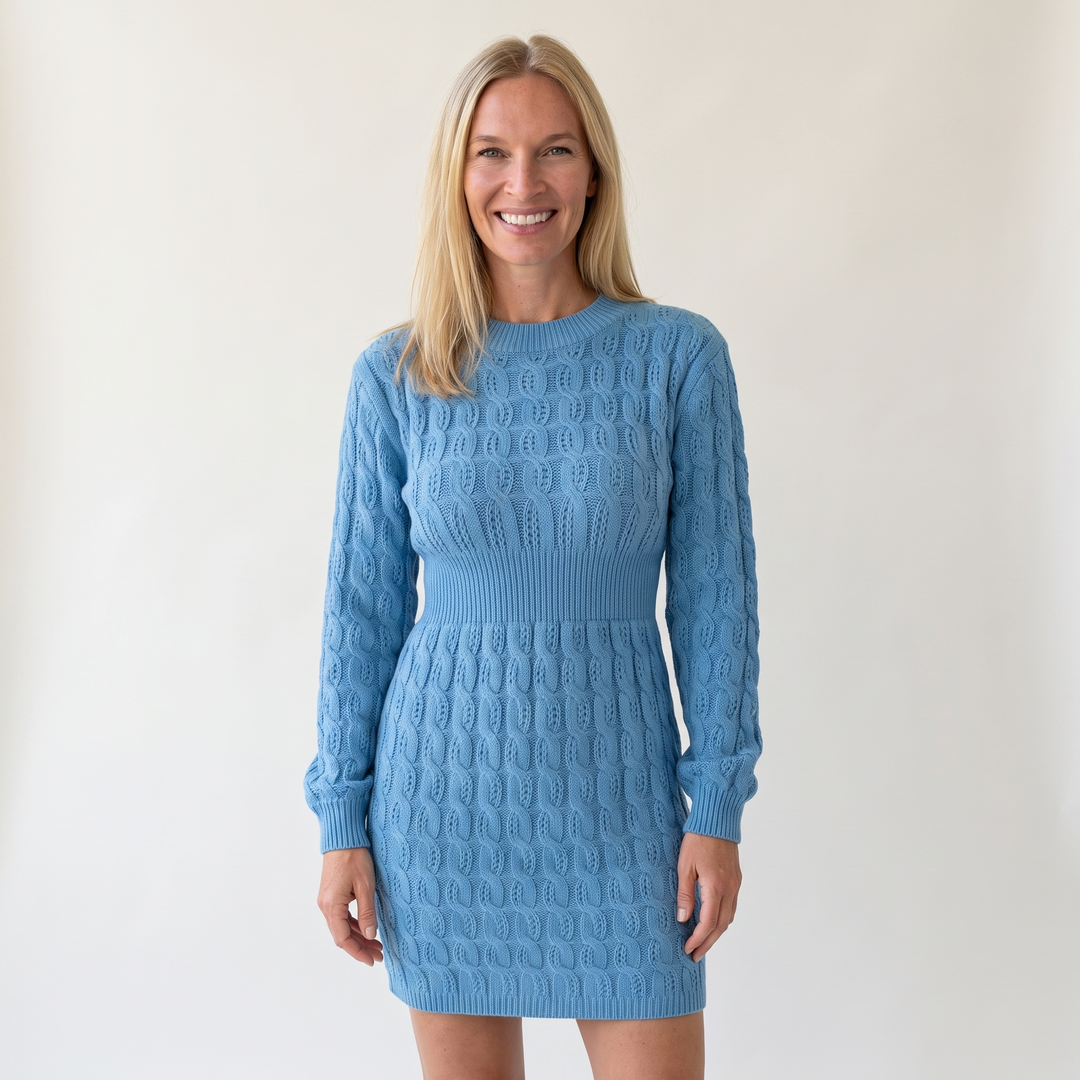 Woman wearing elegant knit mini dress