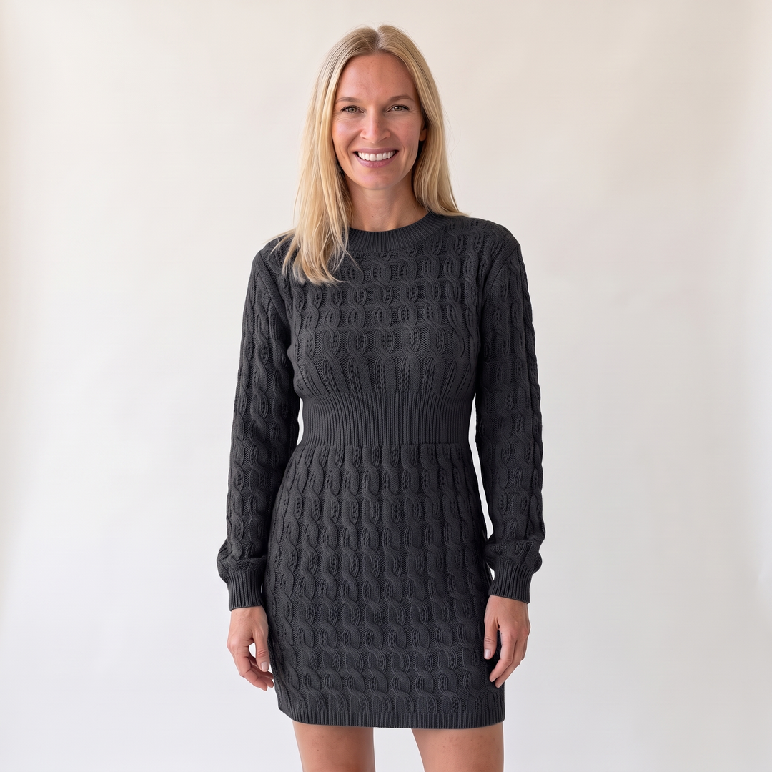 Woman wearing elegant knit mini dress