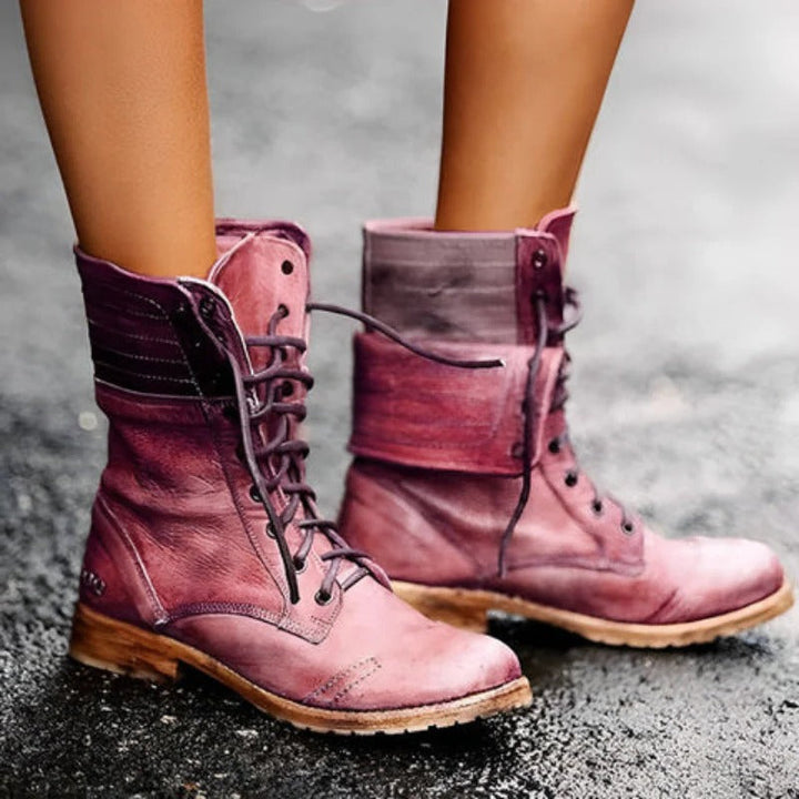Marlowe Fontenay | Vintage Distressed Lace-Up Combat Boots - Image 1