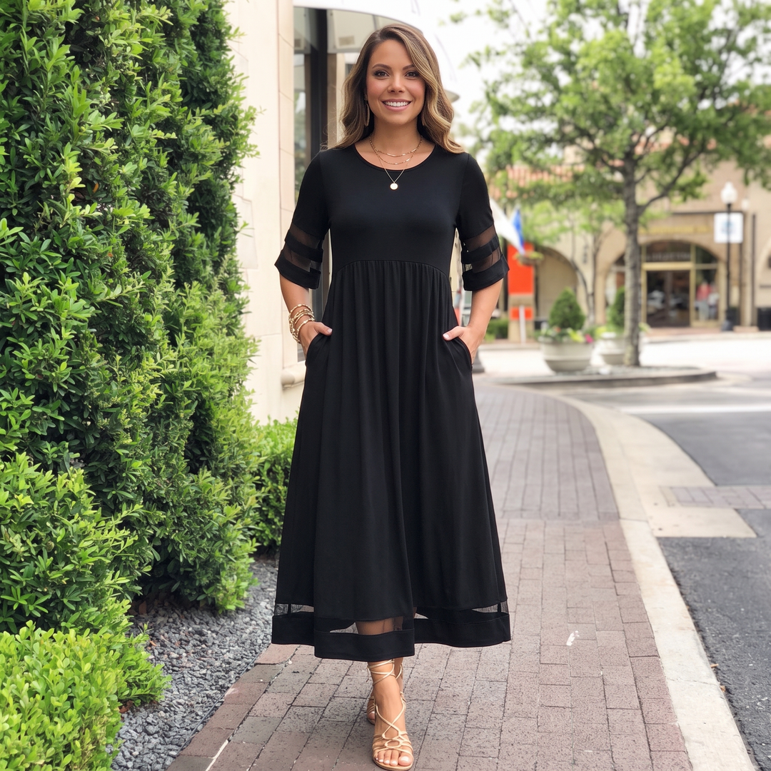 Woman wearing elegant maxi dress