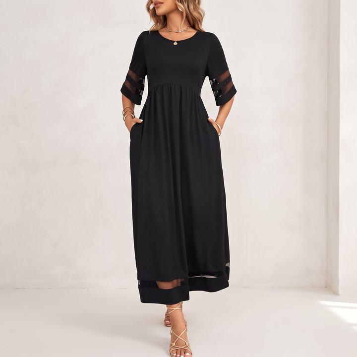 Woman wearing elegant maxi dress