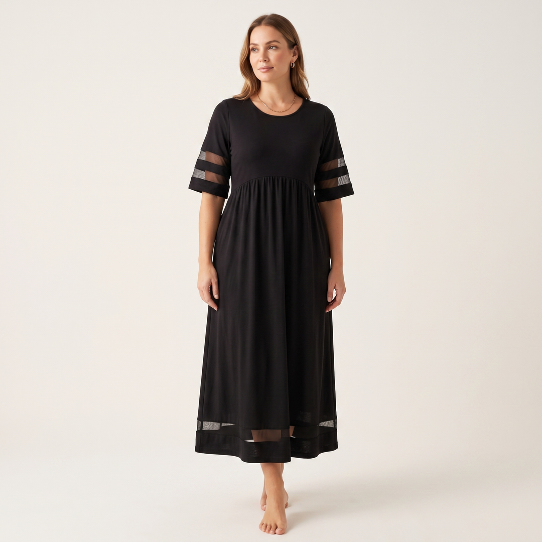 Woman wearing elegant maxi dress