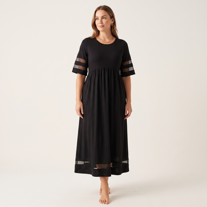Woman wearing elegant maxi dress