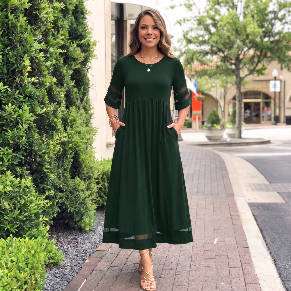 Woman wearing elegant maxi dress