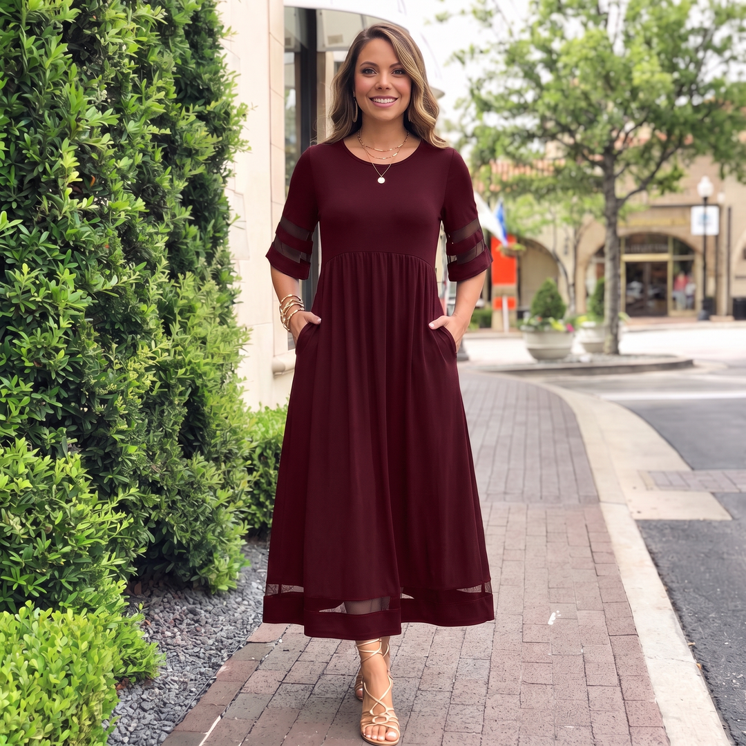 Woman wearing elegant maxi dress