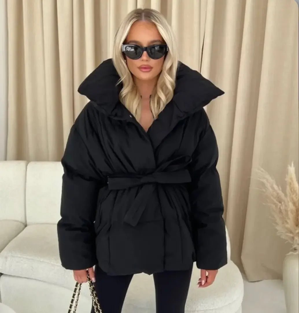 Melanie Perrault | Belted Puffer Jacket with Statement Collar - Image 11