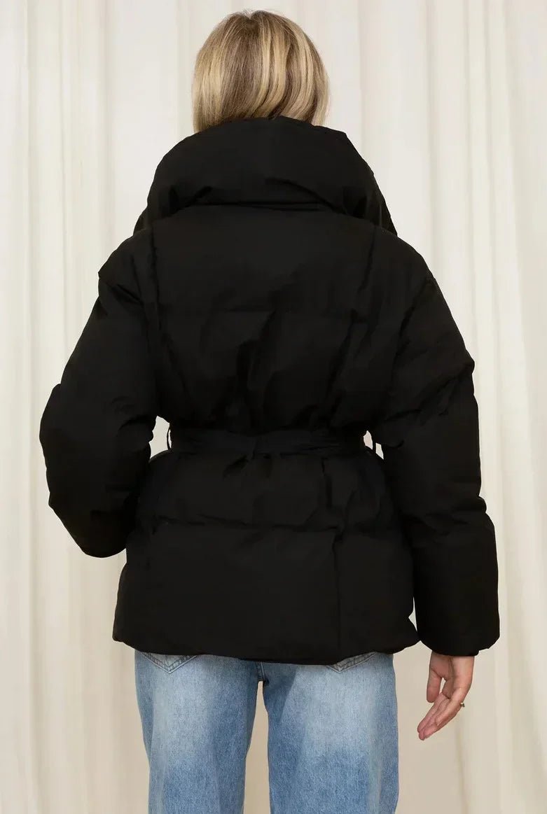 Melanie Perrault | Belted Puffer Jacket with Statement Collar - Image 12