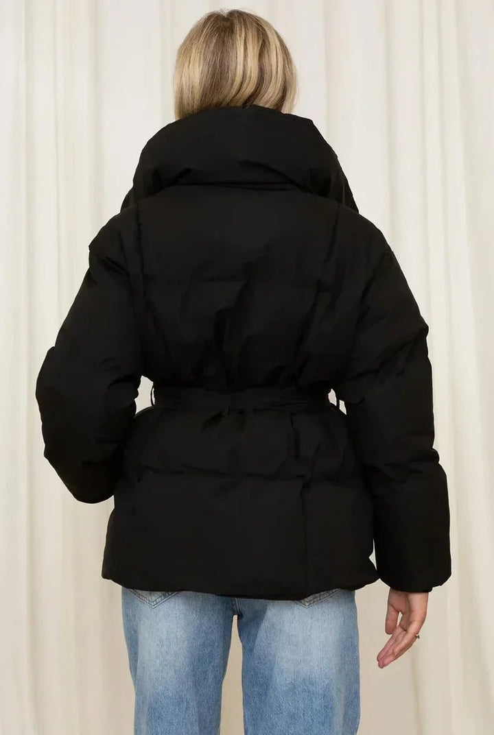 Melanie Perrault | Belted Puffer Jacket with Statement Collar - Image 12
