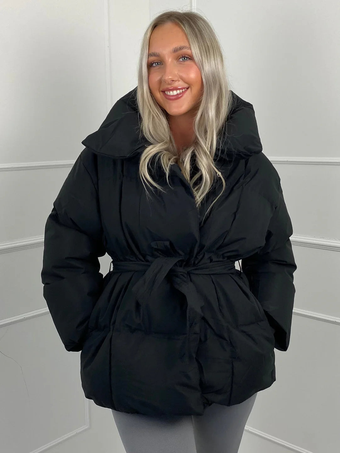 Melanie Perrault | Belted Puffer Jacket with Statement Collar - Image 13