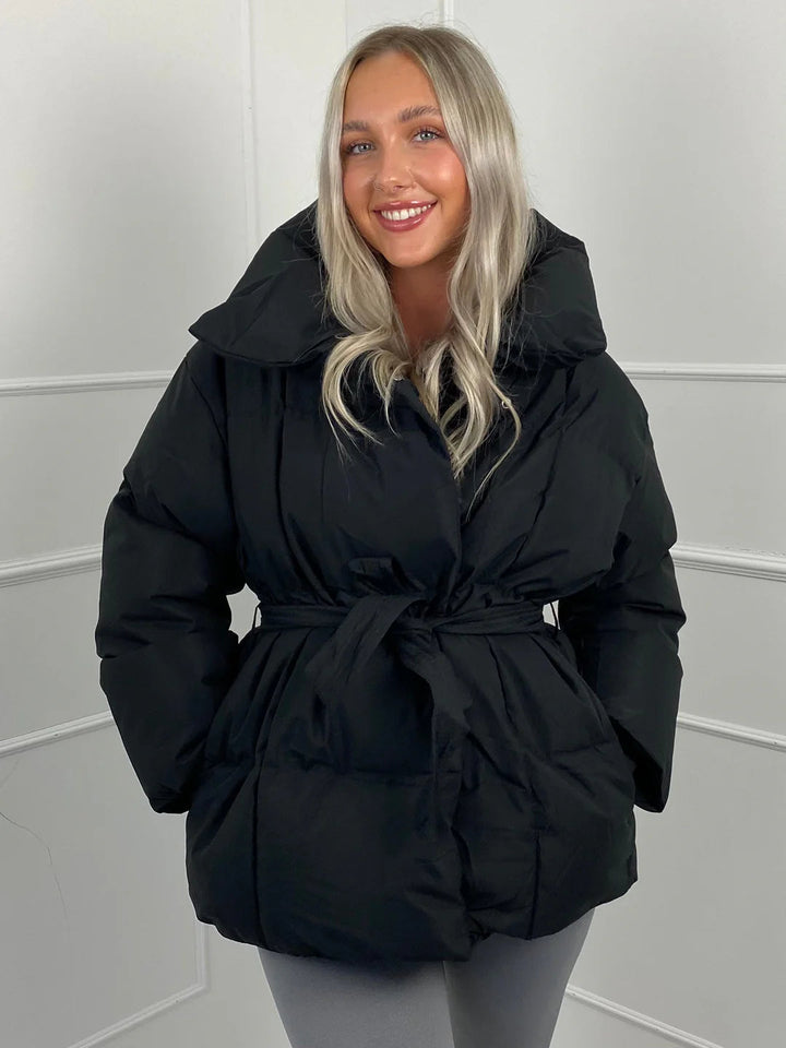 Melanie Perrault | Belted Puffer Jacket with Statement Collar - Image 13
