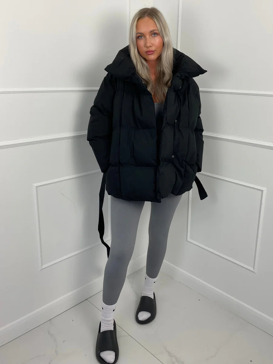 Melanie Perrault | Belted Puffer Jacket with Statement Collar - Image 14