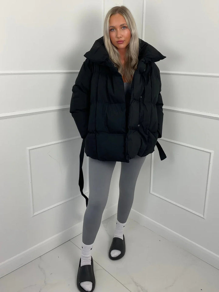 Melanie Perrault | Belted Puffer Jacket with Statement Collar - Image 14