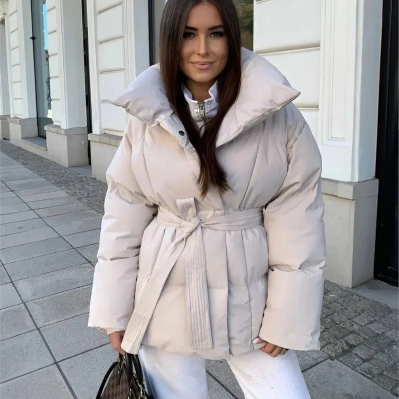 Melanie Perrault | Belted Puffer Jacket with Statement Collar - Image 2