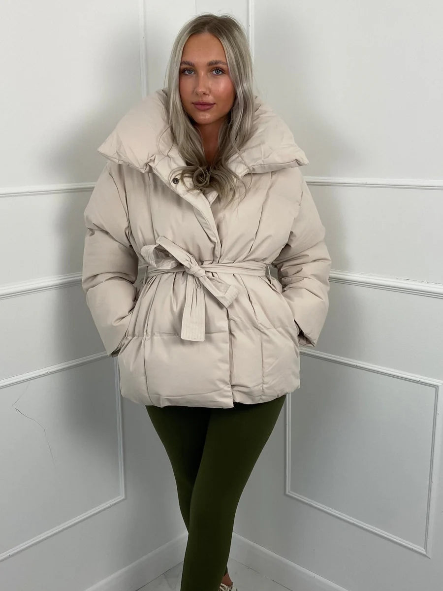 Melanie Perrault | Belted Puffer Jacket with Statement Collar - Image 3