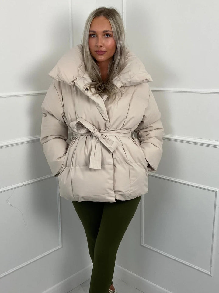Melanie Perrault | Belted Puffer Jacket with Statement Collar - Image 3