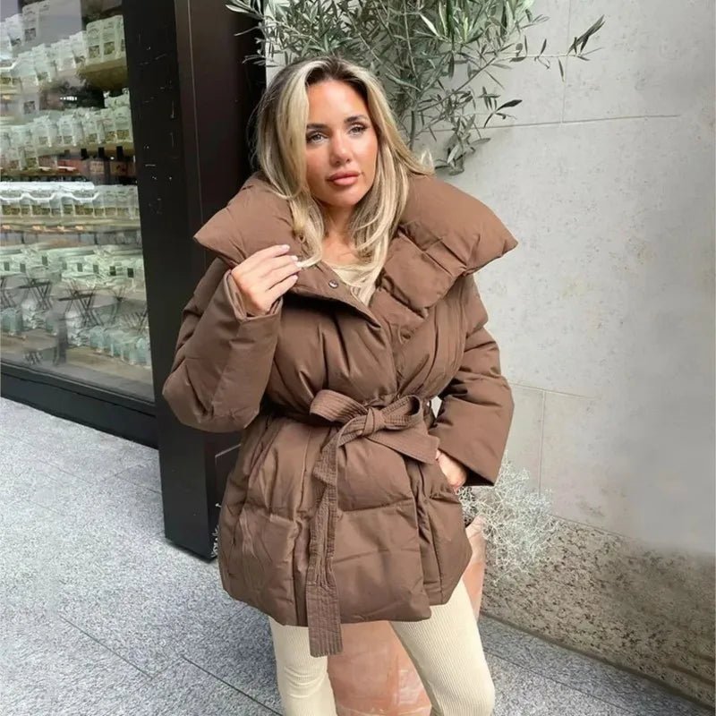 Melanie Perrault | Belted Puffer Jacket with Statement Collar - Image 6